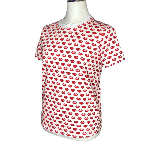 French Connection Red Lips Graphic Short Sleeve Tee Shirt - Picture 4 of 7